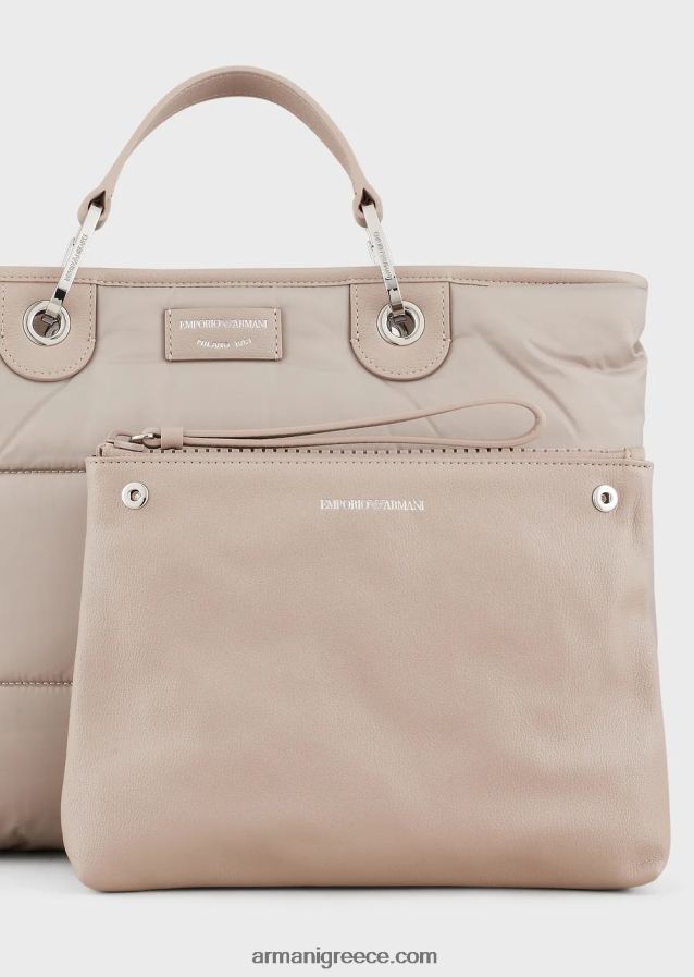 γυναίκες Armani μεσαία τσάντα myea shopper σε καπιτονέ, ανακυκλωμένο νάιλον 4046R6669 μπεζ