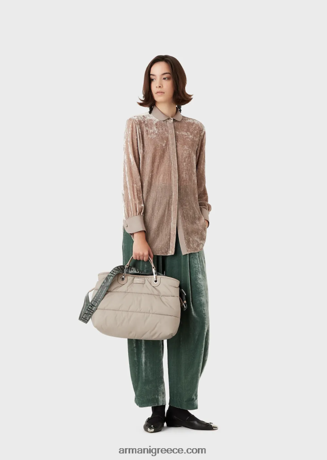 γυναίκες Armani μεσαία τσάντα myea shopper σε καπιτονέ, ανακυκλωμένο νάιλον 4046R6669 μπεζ