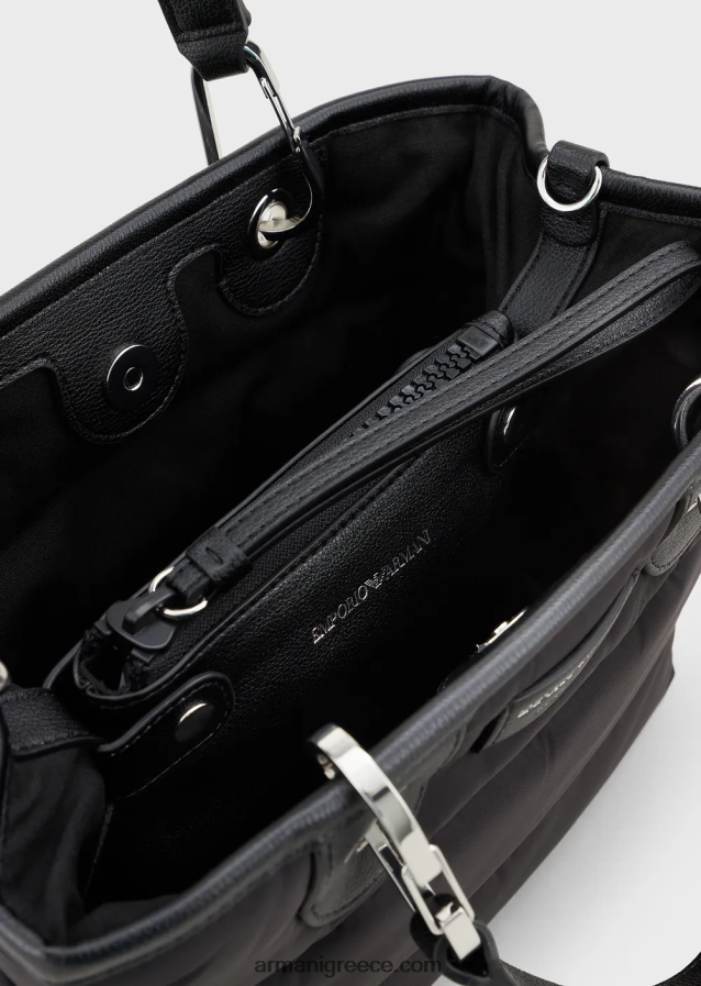 γυναίκες Armani μικρή τσάντα myea shopper σε καπιτονέ, ανακυκλωμένο νάιλον 4046R6670 μαύρος