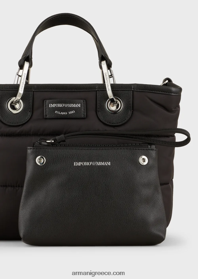 γυναίκες Armani μικρή τσάντα myea shopper σε καπιτονέ, ανακυκλωμένο νάιλον 4046R6670 μαύρος