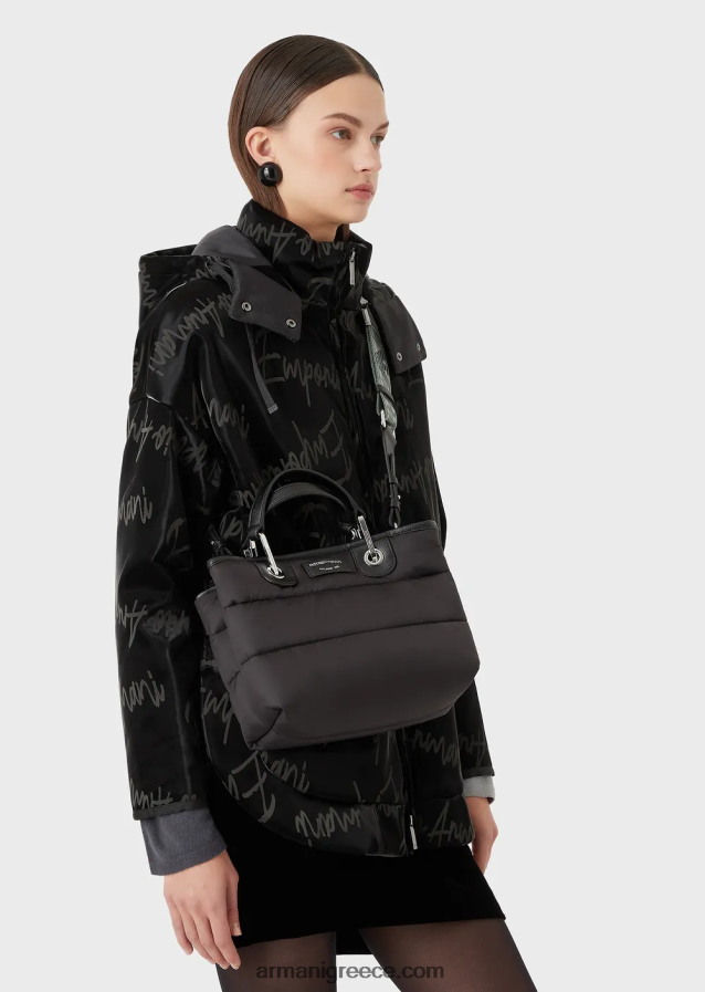 γυναίκες Armani μικρή τσάντα myea shopper σε καπιτονέ, ανακυκλωμένο νάιλον 4046R6670 μαύρος