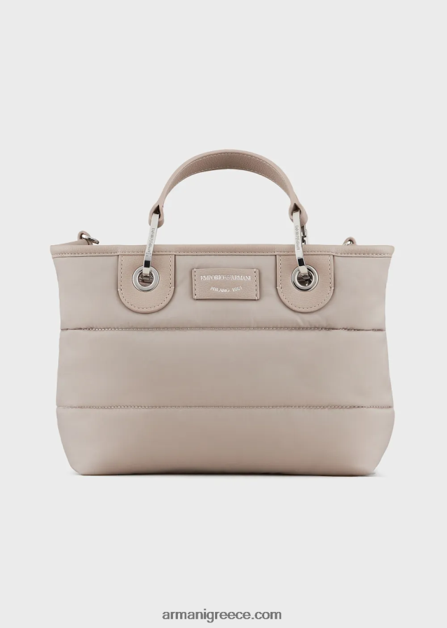 γυναίκες Armani μικρή τσάντα myea shopper σε καπιτονέ, ανακυκλωμένο νάιλον 4046R6671 μπεζ