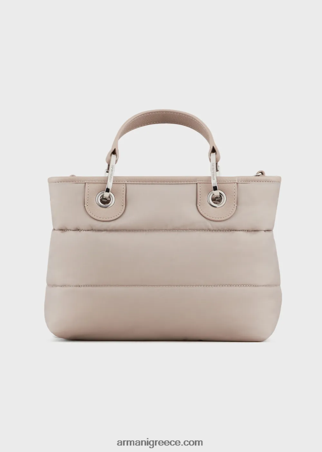 γυναίκες Armani μικρή τσάντα myea shopper σε καπιτονέ, ανακυκλωμένο νάιλον 4046R6671 μπεζ