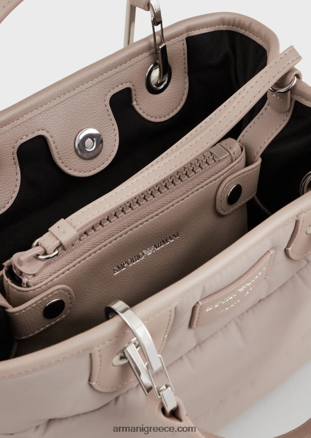 γυναίκες Armani μικρή τσάντα myea shopper σε καπιτονέ, ανακυκλωμένο νάιλον 4046R6671 μπεζ
