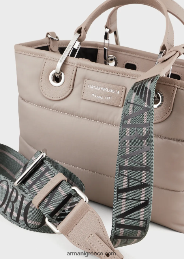 γυναίκες Armani μικρή τσάντα myea shopper σε καπιτονέ, ανακυκλωμένο νάιλον 4046R6671 μπεζ