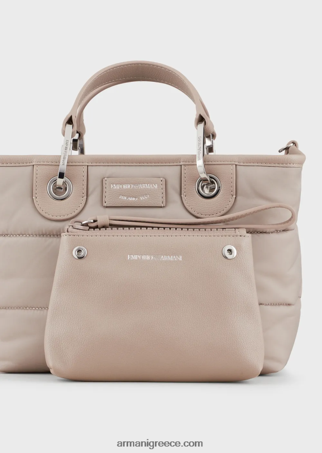 γυναίκες Armani μικρή τσάντα myea shopper σε καπιτονέ, ανακυκλωμένο νάιλον 4046R6671 μπεζ