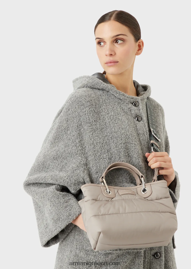 γυναίκες Armani μικρή τσάντα myea shopper σε καπιτονέ, ανακυκλωμένο νάιλον 4046R6671 μπεζ