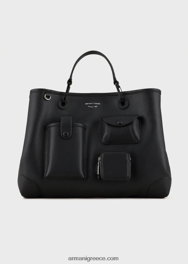 γυναίκες Armani μεσαία τσάντα myea shopper με πολλές τσέπες με στάμπα ελαφιού 4046R6702 μαύρος