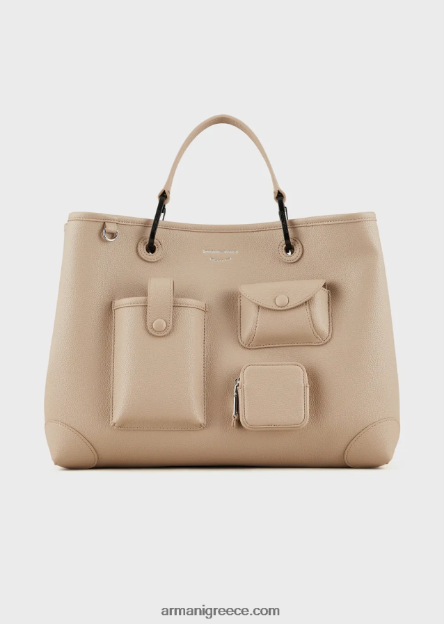 γυναίκες Armani μεσαία τσάντα myea shopper με πολλές τσέπες με στάμπα ελαφιού 4046R6703 μπεζ