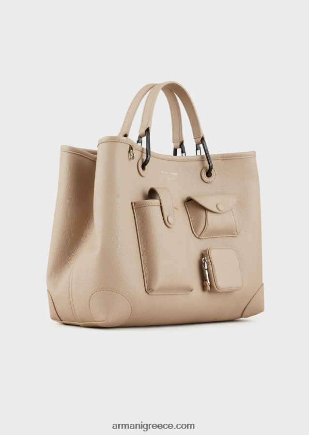 γυναίκες Armani μεσαία τσάντα myea shopper με πολλές τσέπες με στάμπα ελαφιού 4046R6703 μπεζ