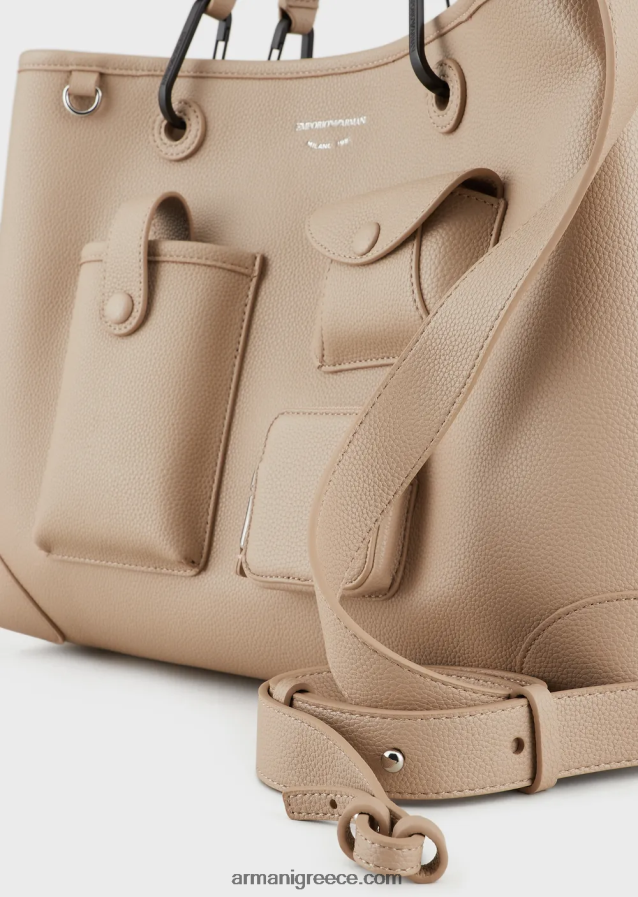 γυναίκες Armani μεσαία τσάντα myea shopper με πολλές τσέπες με στάμπα ελαφιού 4046R6703 μπεζ