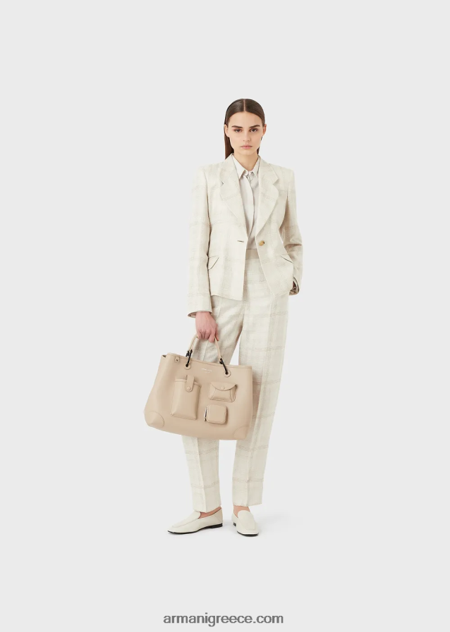 γυναίκες Armani μεσαία τσάντα myea shopper με πολλές τσέπες με στάμπα ελαφιού 4046R6703 μπεζ