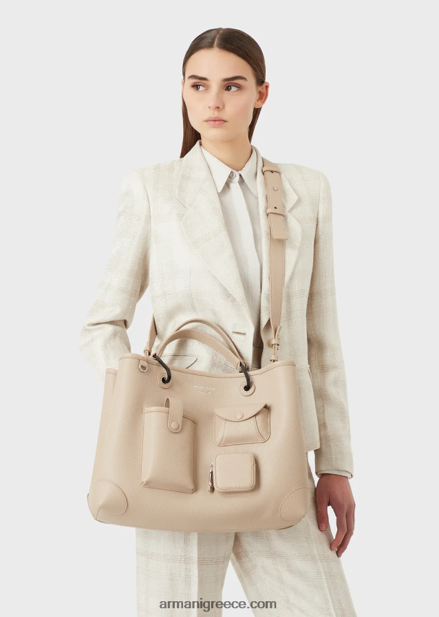 γυναίκες Armani μεσαία τσάντα myea shopper με πολλές τσέπες με στάμπα ελαφιού 4046R6703 μπεζ