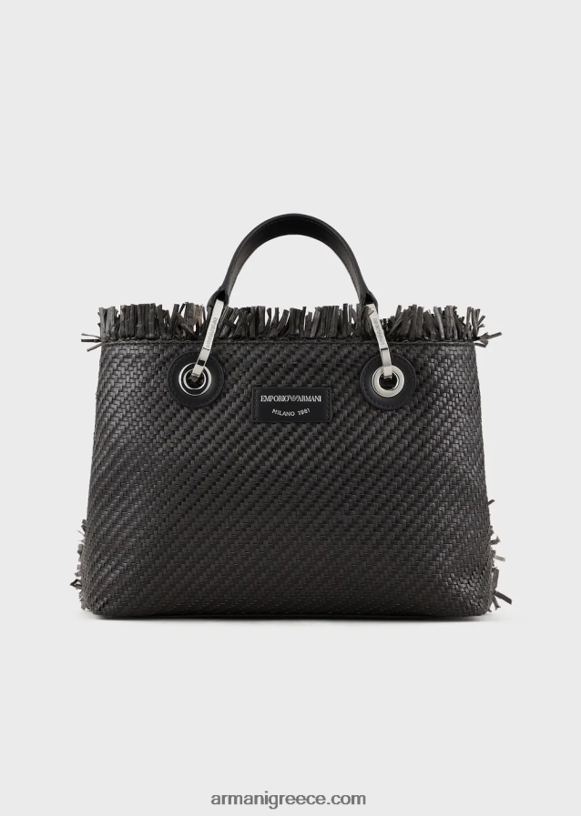 γυναίκες Armani μικρή ψάθινη υφασμένη τσάντα myea shopper 4046R6709 μαύρος