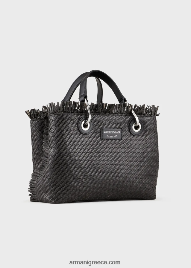 γυναίκες Armani μικρή ψάθινη υφασμένη τσάντα myea shopper 4046R6709 μαύρος