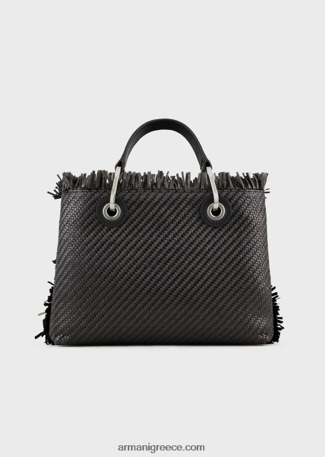 γυναίκες Armani μικρή ψάθινη υφασμένη τσάντα myea shopper 4046R6709 μαύρος