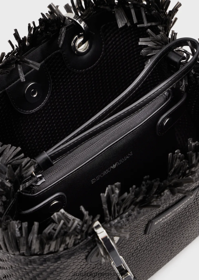 γυναίκες Armani μικρή ψάθινη υφασμένη τσάντα myea shopper 4046R6709 μαύρος