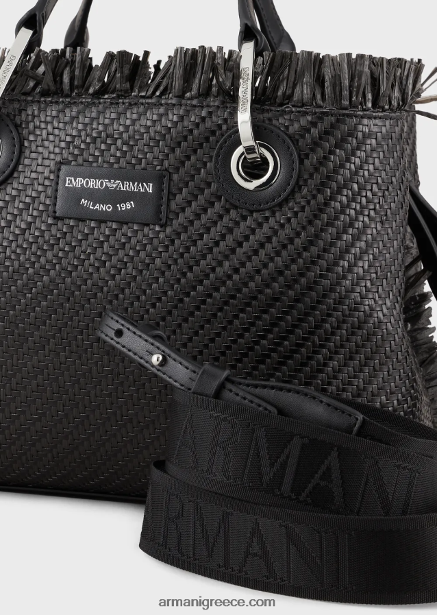 γυναίκες Armani μικρή ψάθινη υφασμένη τσάντα myea shopper 4046R6709 μαύρος