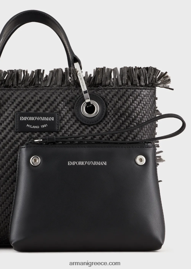 γυναίκες Armani μικρή ψάθινη υφασμένη τσάντα myea shopper 4046R6709 μαύρος