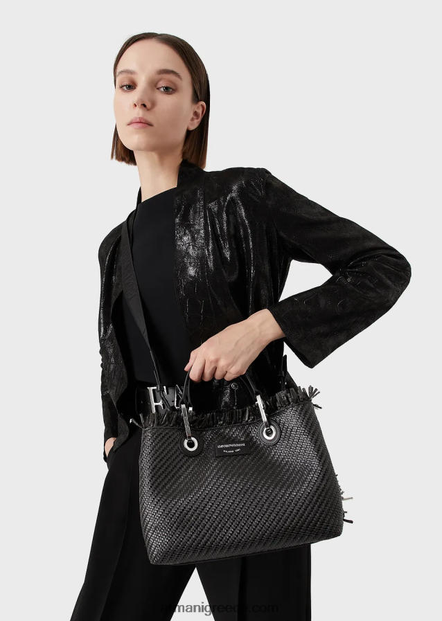γυναίκες Armani μικρή ψάθινη υφασμένη τσάντα myea shopper 4046R6709 μαύρος