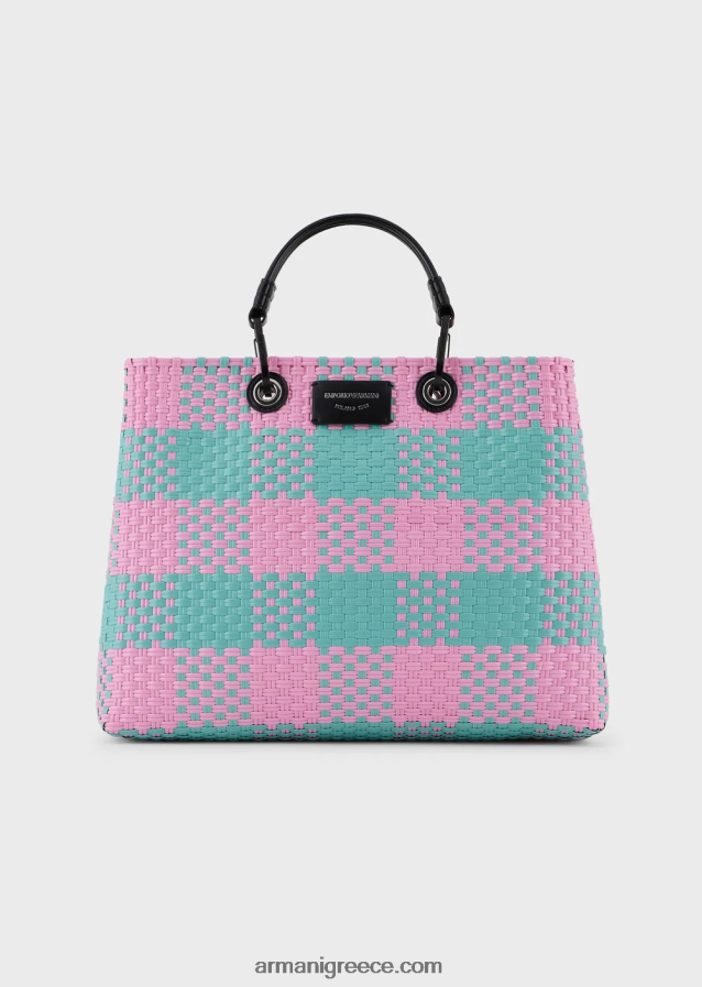 γυναίκες Armani μεσαία myea πλεγμένη τσάντα shopper με μοτίβο επιταγής 4046R6713 πρότυπο