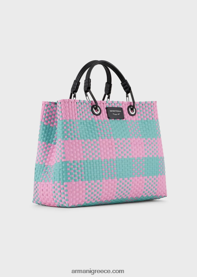 γυναίκες Armani μεσαία myea πλεγμένη τσάντα shopper με μοτίβο επιταγής 4046R6713 πρότυπο