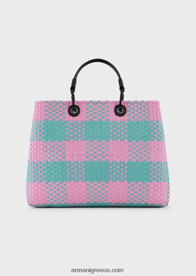 γυναίκες Armani μεσαία myea πλεγμένη τσάντα shopper με μοτίβο επιταγής 4046R6713 πρότυπο