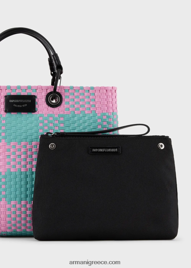 γυναίκες Armani μεσαία myea πλεγμένη τσάντα shopper με μοτίβο επιταγής 4046R6713 πρότυπο