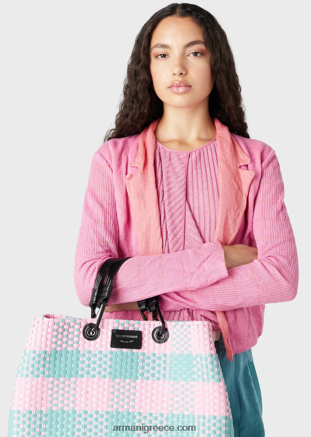 γυναίκες Armani μεσαία myea πλεγμένη τσάντα shopper με μοτίβο επιταγής 4046R6713 πρότυπο