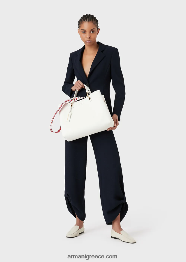 γυναίκες Armani μεσαία myea shopper bag με στάμπα ελαφιού 4046R6674 άσπρο