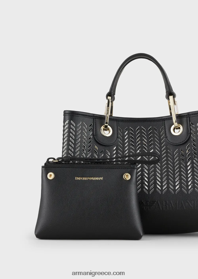 γυναίκες Armani μικρή τσάντα myea shopper με διάτρητο μοτίβο chevron 4046R6708 μαύρος