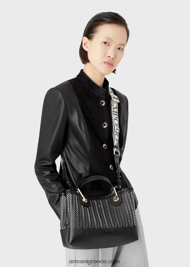 γυναίκες Armani μικρή τσάντα myea shopper με διάτρητο μοτίβο chevron 4046R6708 μαύρος