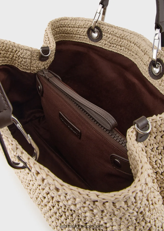 γυναίκες Armani μεσαία τσάντα myea shopper σε άχυρο matelasse 4046R6721 μπεζ