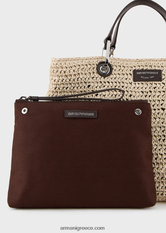 γυναίκες Armani μεσαία τσάντα myea shopper σε άχυρο matelasse 4046R6721 μπεζ