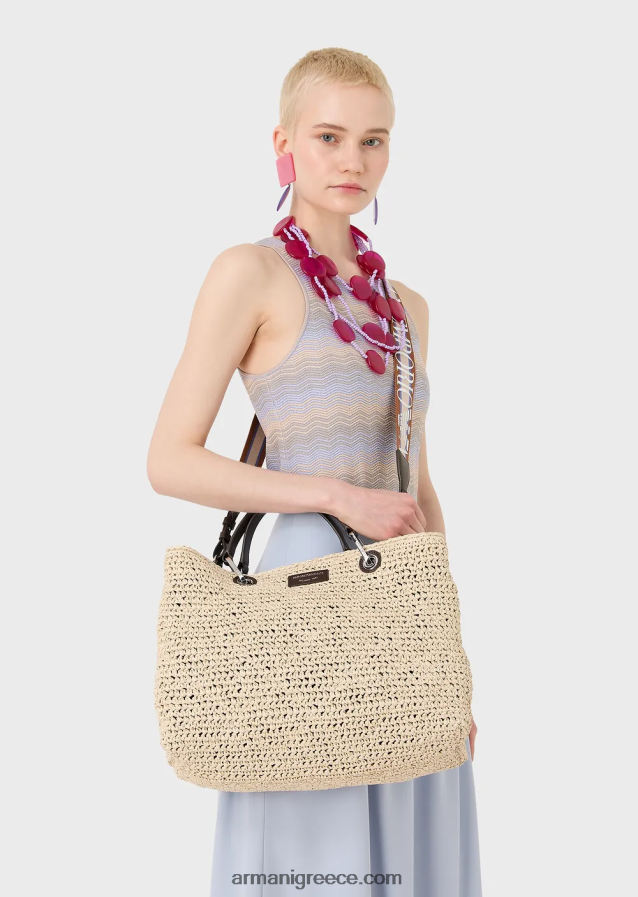 γυναίκες Armani μεσαία τσάντα myea shopper σε άχυρο matelasse 4046R6721 μπεζ