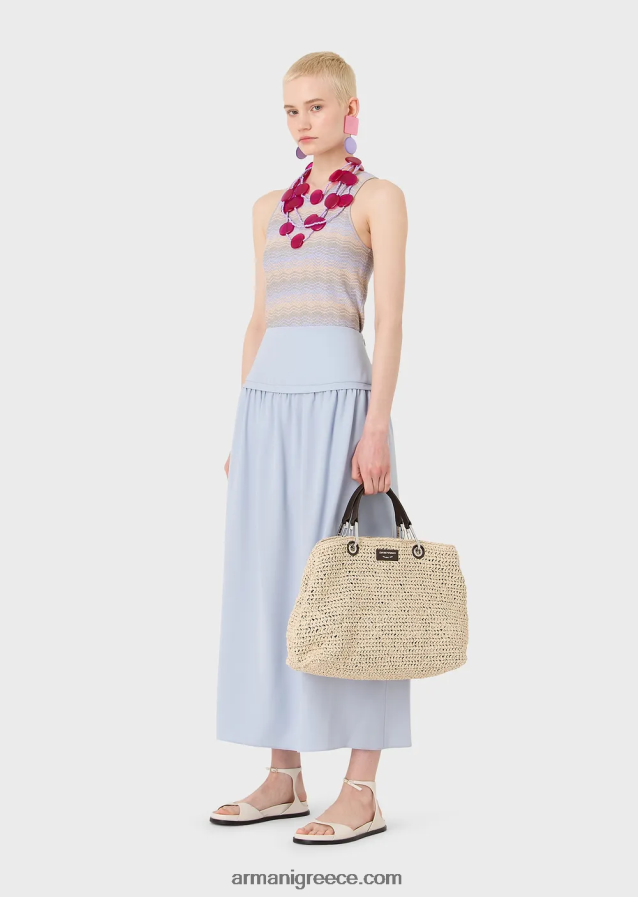 γυναίκες Armani μεσαία τσάντα myea shopper σε άχυρο matelasse 4046R6721 μπεζ