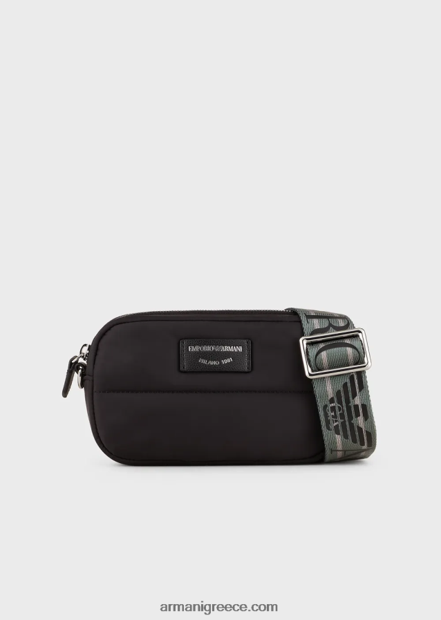 γυναίκες Armani Καπιτονέ, ανακυκλωμένη νάιλον θήκη κάμερας με ιμάντα ώμου 4046R6588 μαύρος