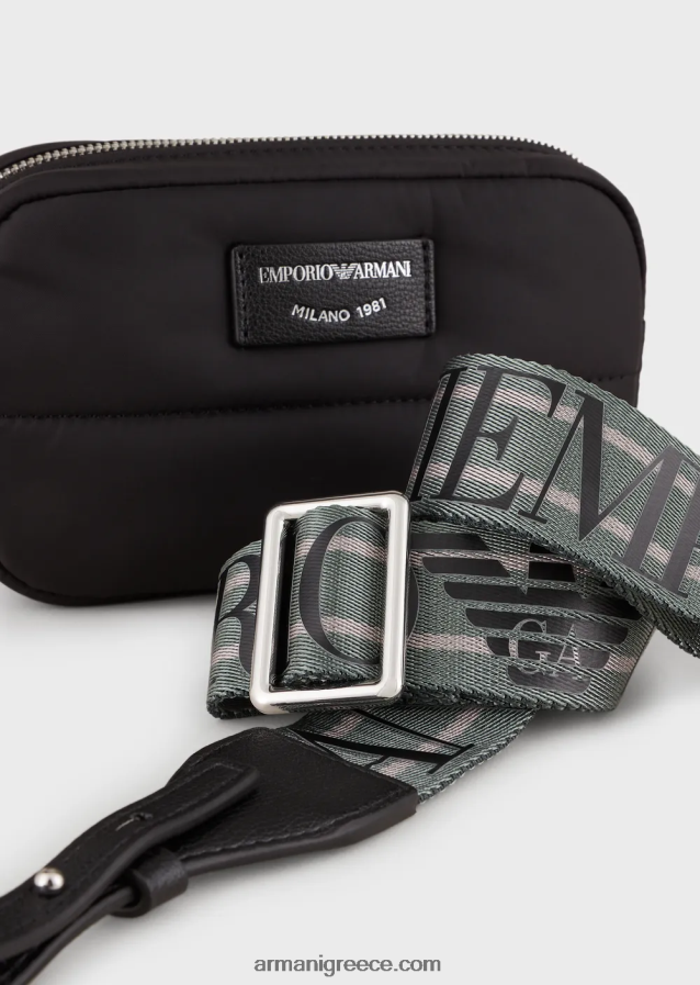 γυναίκες Armani Καπιτονέ, ανακυκλωμένη νάιλον θήκη κάμερας με ιμάντα ώμου 4046R6588 μαύρος