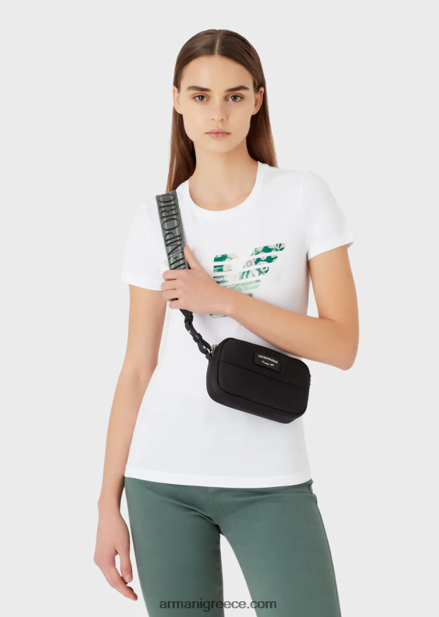 γυναίκες Armani Καπιτονέ, ανακυκλωμένη νάιλον θήκη κάμερας με ιμάντα ώμου 4046R6588 μαύρος