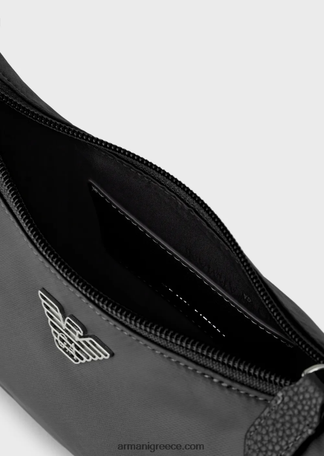 γυναίκες Armani τσάντα μπαγκέτας από ανακυκλωμένα νάιλον είδη πρώτης ανάγκης 4046R6591 μαύρος