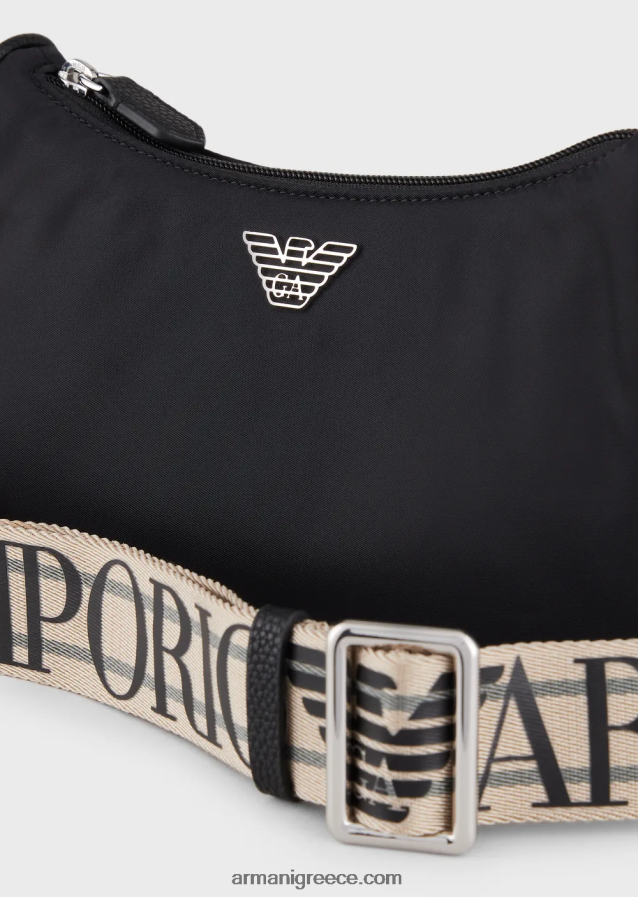 γυναίκες Armani τσάντα μπαγκέτας από ανακυκλωμένα νάιλον είδη πρώτης ανάγκης 4046R6591 μαύρος