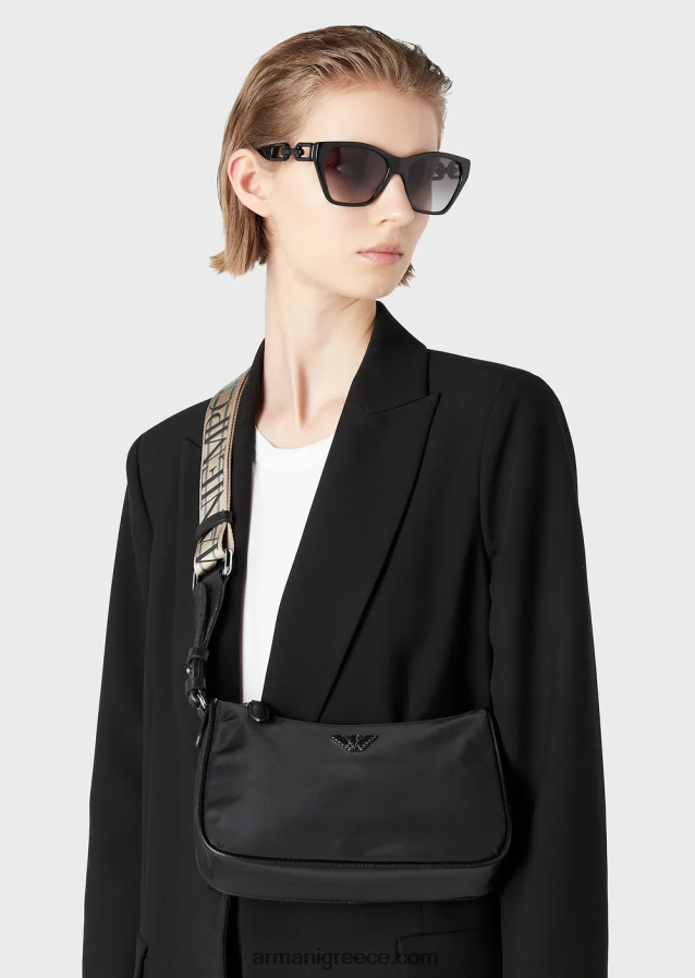 γυναίκες Armani τσάντα μπαγκέτας από ανακυκλωμένα νάιλον είδη πρώτης ανάγκης 4046R6591 μαύρος