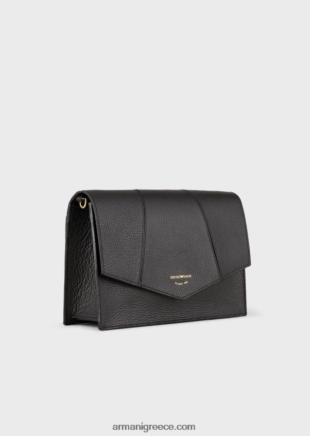 γυναίκες Armani Δερμάτινη τσάντα ώμου με στάμπα από δέρμα ελαφιού με θήκη για κάρτες 4046R6610 μαύρος