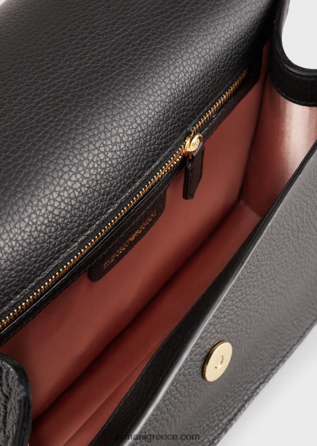 γυναίκες Armani Δερμάτινη τσάντα ώμου με στάμπα από δέρμα ελαφιού με θήκη για κάρτες 4046R6610 μαύρος