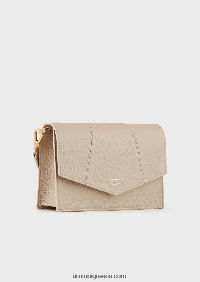 γυναίκες Armani Δερμάτινη τσάντα ώμου με στάμπα από δέρμα ελαφιού με θήκη για κάρτες 4046R6611 μπεζ