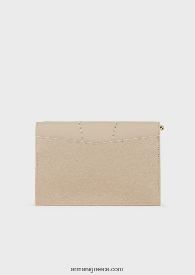 γυναίκες Armani Δερμάτινη τσάντα ώμου με στάμπα από δέρμα ελαφιού με θήκη για κάρτες 4046R6611 μπεζ