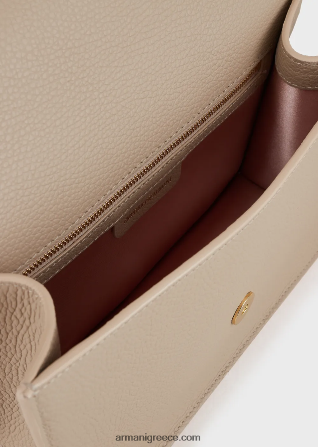 γυναίκες Armani Δερμάτινη τσάντα ώμου με στάμπα από δέρμα ελαφιού με θήκη για κάρτες 4046R6611 μπεζ
