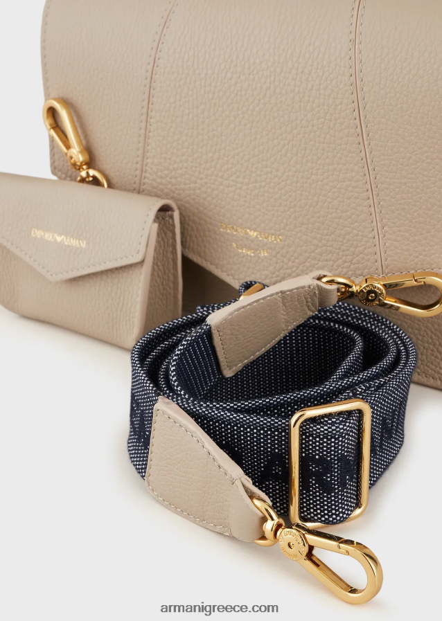 γυναίκες Armani Δερμάτινη τσάντα ώμου με στάμπα από δέρμα ελαφιού με θήκη για κάρτες 4046R6611 μπεζ