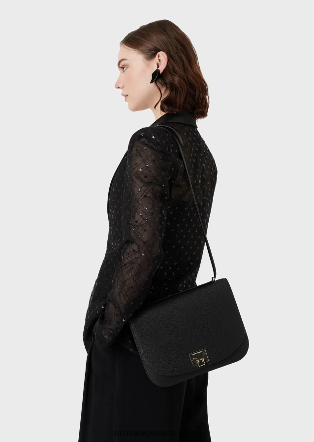 γυναίκες Armani τσάντα ώμου με πτερύγιο με στάμπα ελαφιού 4046R6615 μαύρος