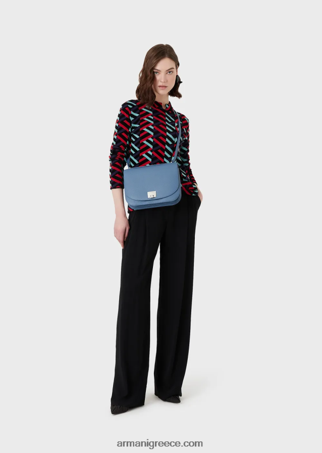 γυναίκες Armani τσάντα ώμου με πτερύγιο με στάμπα ελαφιού 4046R6616 μπλε